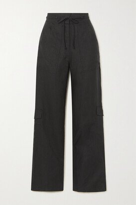 Net Sustain Relais Belted Linen Straight-leg Pants - Black