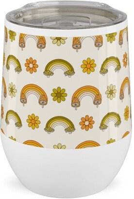 Travel Mugs: 70S Mushroom Rainbow - Retro - Earthy Stainless Steel Travel Tumbler, 12Oz, Green