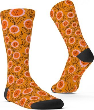 Socks: Happy Marigold Vine - Orange Custom Socks, Orange