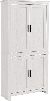 HOMCOM 64 4-Door Kitchen Pantry, Freestanding Storage Cabinet with 3 Adjustable Shelves for Kitchen, Dining or Living Room, Antique White