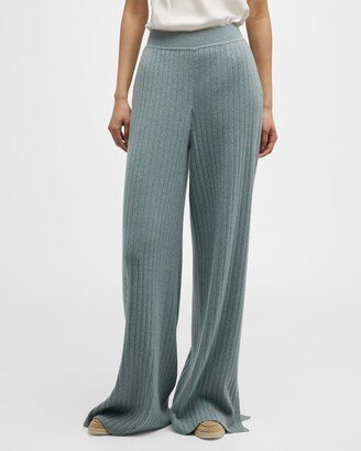 Syrian Lake Wide-Leg Split-Hem Cashmere Rib Pants