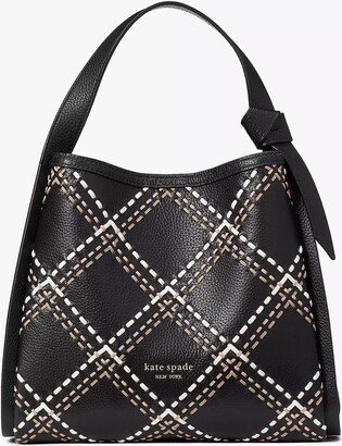 Knott Plaid Stitched Medium Crossbody Tote