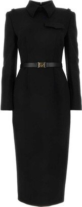 Long-Sleeved Belted Midi Dress