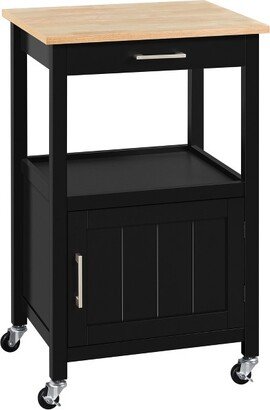 Rolling Kitchen Island Trolley Cart with Open Shelf and Storage Cabinet Black