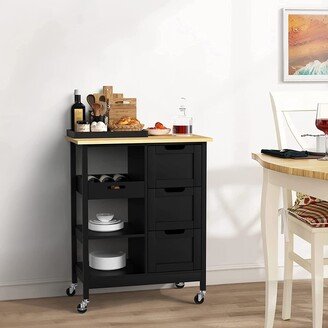 wedealfu Kleio Solid Wood Kitchen Island Cart with Storage 3 Drawers Rolling Serving Trolley Cart