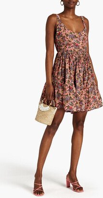 Gathered floral-print crepe de chine mini dress