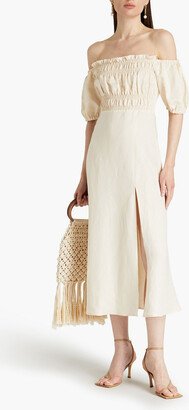 Louise off-the-shoulder gathered linen-blend midi dress