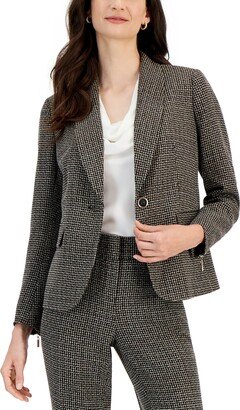 Petite Tweed One-Button Shawl-Collar Blazer