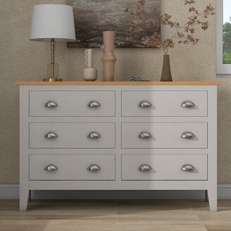 RASOO Country Gray Solid Oak 6-Drawer Dresser with Ample Storage-AA