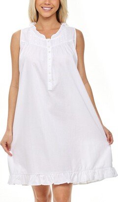 Alexander Del Rossa ADR Women' Cotton Victorian Nightgown, Audrey Sleevele Lace Trimmed Button Up Sleevele Night Dre White Small