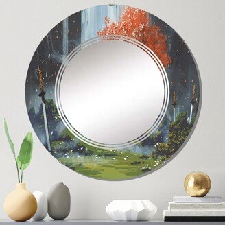 Designart 'Samurai Standing In Waterfall Garden With Swords' Printed Traditional Wall Mirror