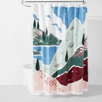 PEVA Mountains Shower Curtain Blue