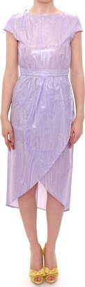 Licia Florio Purple Cap Sleeve Below Knee Sheath Women's Dress