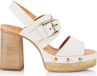 Joline Buckle-Accented Leather Platform Sandals