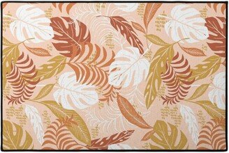 Door Mats: Paradiso - Tropical Palm Fronds - Golden Blush Door Mat, Pink