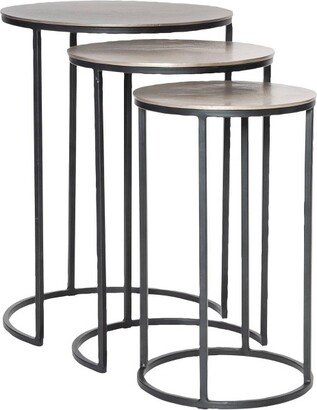 Industrial Iron Nesting Tables Set of 3 Aged Black Plated Nickel Tabletop for Living Room Bedroom Bedside Entryway House