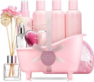 Lovery 17pc Aromatherapy Set, Rose Petal Bath and Body Spa Kit with Oil Diffuser & More