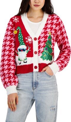 Juniors' Embellished Elf Ugly Christmas Cardigan Sweater