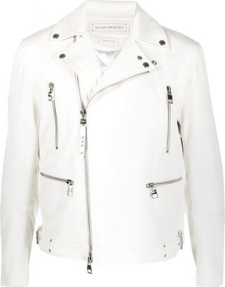 Off-Centre Zip-Fastening Biker Jacket