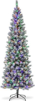 9' Pre-Lit Flocked Pencil Pine Artificial Christmas Tree with 450 Led Lights