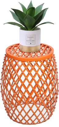 Adeco Hatched Diamond Pattern Home Garden Accents Wire Round Iron Metal Stool Side End Table Plant Stand Chair