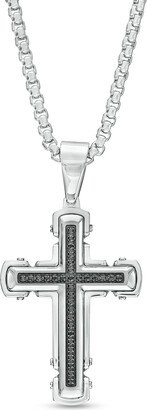 Men's 1/4 CT. T.w. Black Diamond Cross Pendant in Stainless Steel with Black Ion-Plate – 24