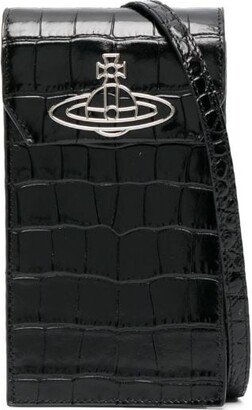Orb-logo crocodile-embossed phone bag