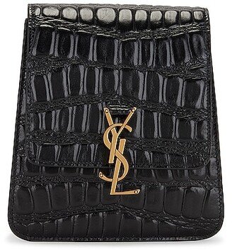 Kaia Embossed Croc Satchel in Black