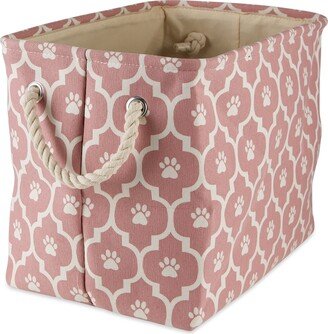 Contemporary Home Living 16 Pink White Rectangular Medium Lattice Paw Pet Storage Bin