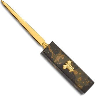 Curata Tiger Eye Marble with Gold-Plated Medical Emblem Letter Opener