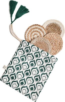 Korissa Natural Drink Coaster Gift Set With Green Pouch