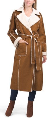 Maxi Faux Shearling Belted Wrap Coat for Women