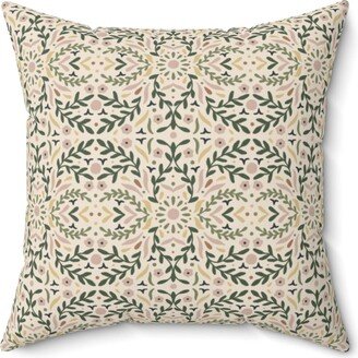 Fall Pillow Cover, Green & Beige Floral Boho Print Pillows, Botanical Farmhouse Nursery Decor