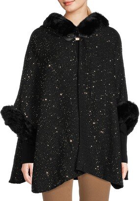 Sequin Faux Fur Hooded Kimono