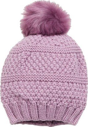 Knit Beanie w/ Faux Fur Pom (Lavendar) Beanies