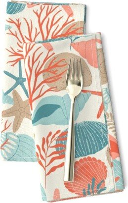 Colorful Seashells Dinner Napkins | Set Of 2 - By Monicamota Coastal Nautical Modern Beach House Cloth Spoonflower