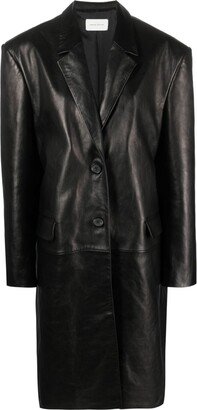 Single-Breasted Leather Coat-AN