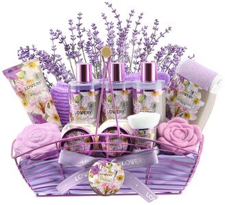 Lovery Vanilla Lavender Home Spa Body Care Gift Set, Natural Bath Gift Basket and Self Care Kit, 13 Piece