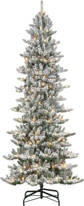 Puleo 9' Pre-Lit Slim Flocked Royal Majestic Artificial Spruce Tree