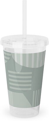 Travel Mugs: Ovals And Arrows - Neutral Sage Acrylic Tumbler With Straw, 16Oz, Green