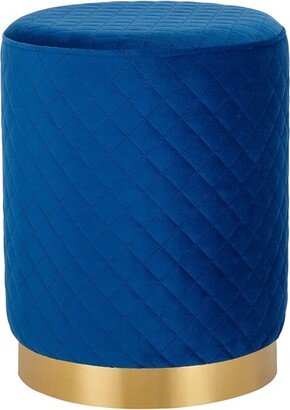 Round Velvet Ottoman Foot Stool with Lattice - Blue