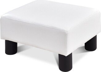 PU Leather Ottoman Rectangular Footrest Small Stool w/ Padded Seat White