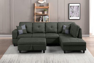 GINGVAT L-Shaped Sectional Sofa with Storage Ottoman