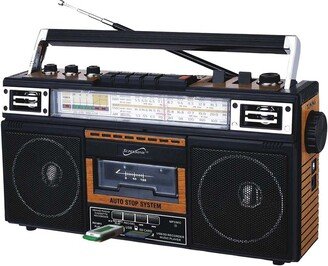 Retro 4-Band Radio and Cassette Player with Bluetooth - Wood