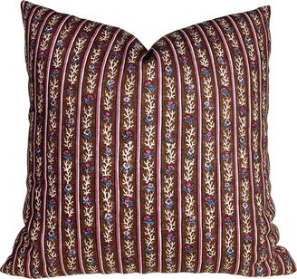 Nicobar Coco Pillow Cover - Both Sides Lisa Fine Brown Floral Stripe Designer High End Pink Blue