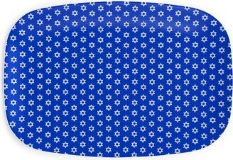 Serving Platters: Star Of David - White On Blue Serving Platter, Blue