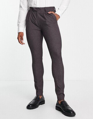 super skinny premium fabric suit pants in burgundy micro-texture