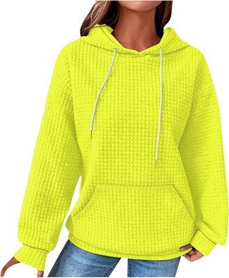 Generic Womens Long Sleeve Plus Size Oversized Hooded Solid Color Sweatshirts Lightweight Fall Fashion Tops with Pockets fluorescent green X-Large