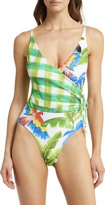 Tropical Fresh Faux Wrap One-Piece Swimsuit