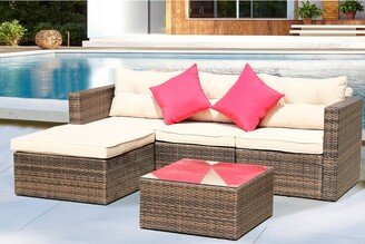 GEROJO Brown 5PC Patio Sofa Sets, Weather-Resistant PE Rattan and Ergonomic Design for Ultimate Comfort, with Tempered Glass Table